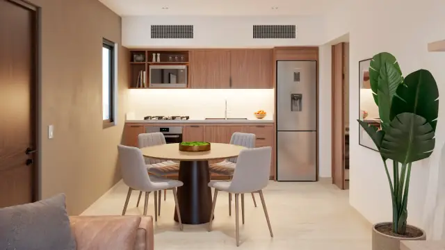 Área para cocina y comedor de un departamento de Departamentos del Bosque