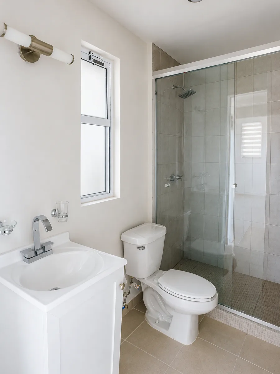 Baño del departamento muestra sin accesorios